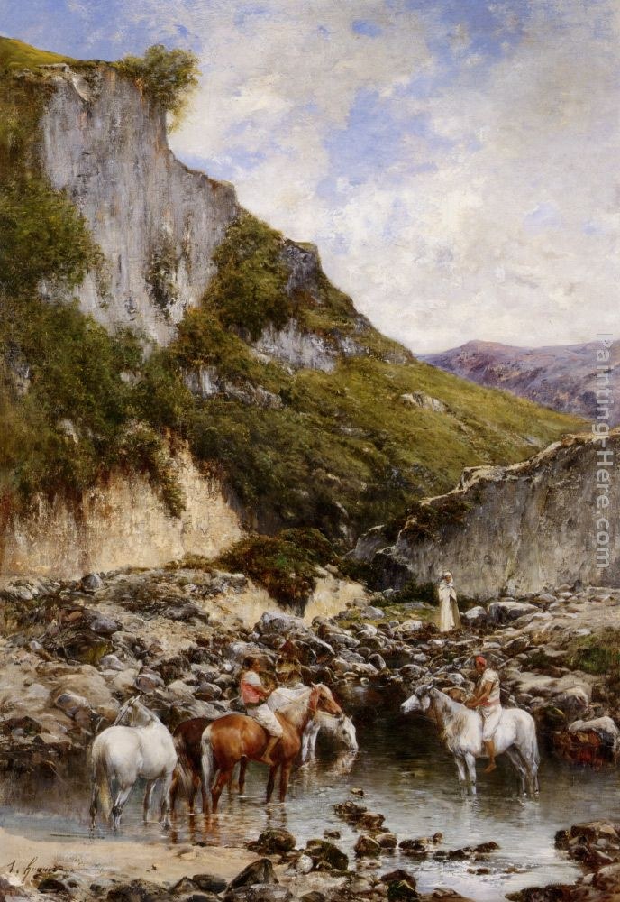 Victor Pierre Huguet Arab Riders watering the Horses